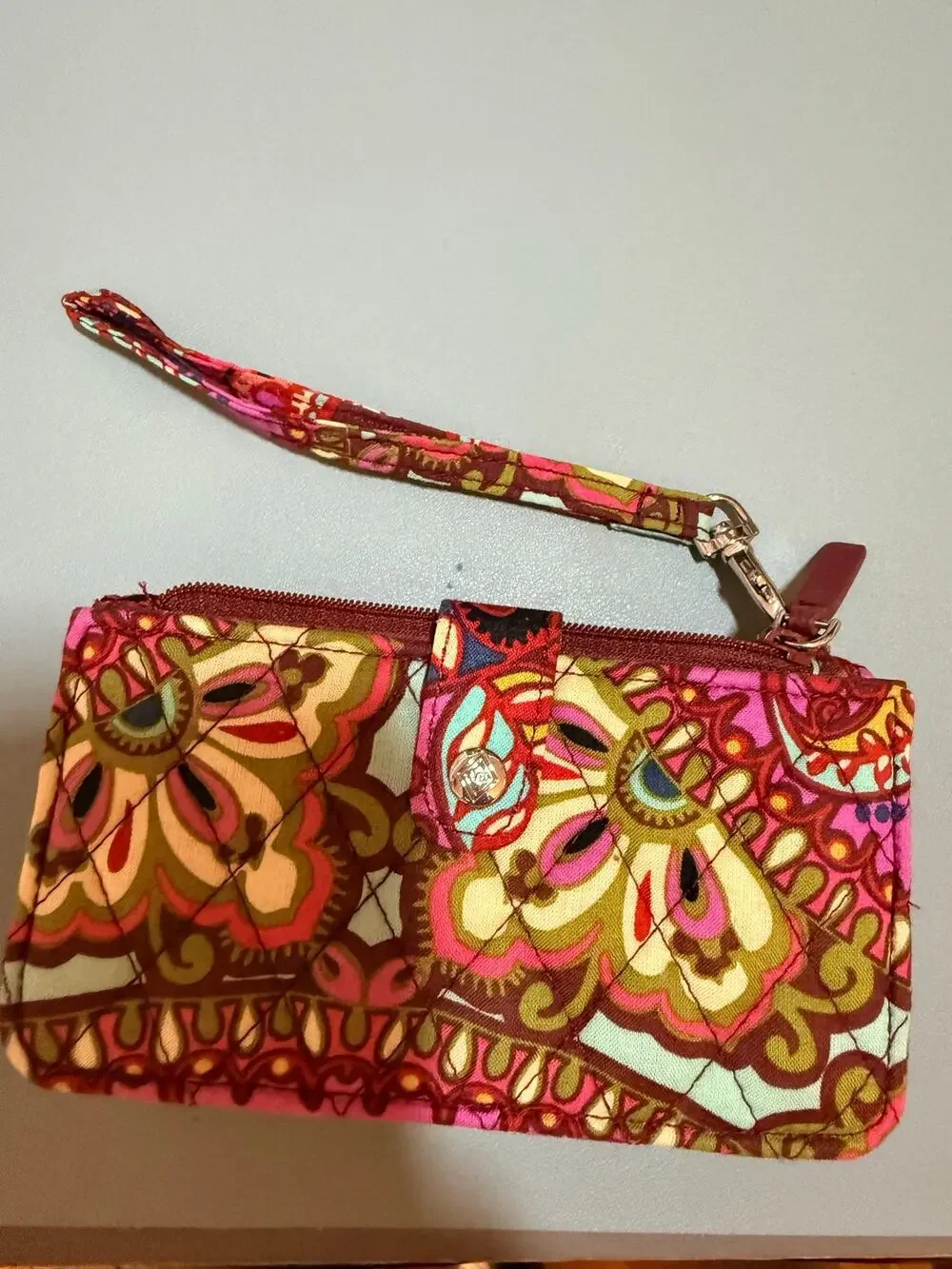 Quilted cotton Vera Bradley wristlet wallet Red Resort Medallion paisley pattern